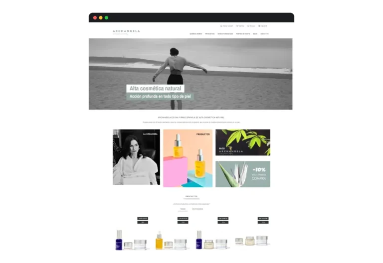 Sitio web de Archangela · Alta cosmética natural desarrollado por Distinweb