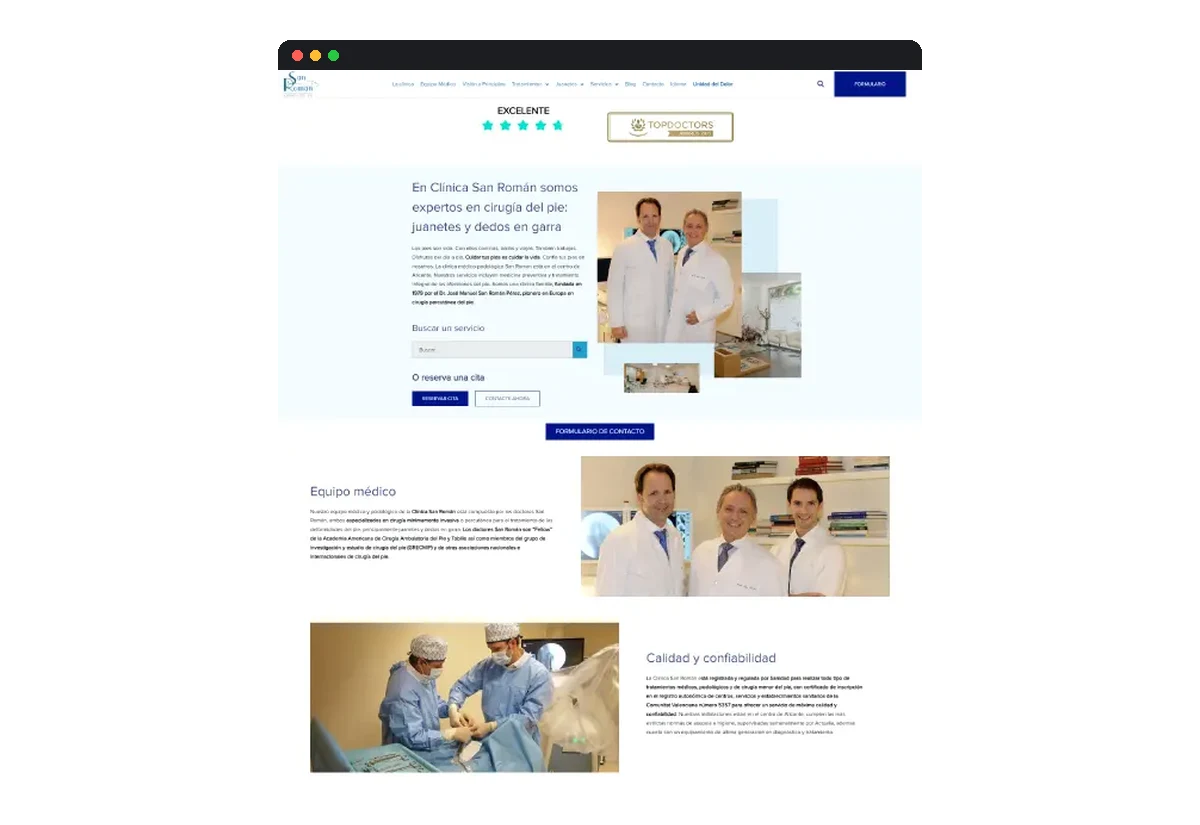 Sitio web de Clínica San Román desarrollado por Distinweb