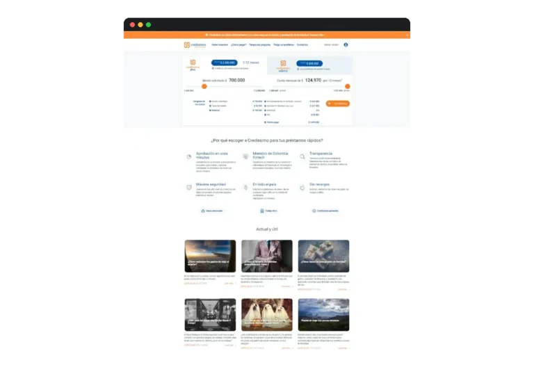 Sitio web de Credissimo Colombia desarrollado por Distinweb