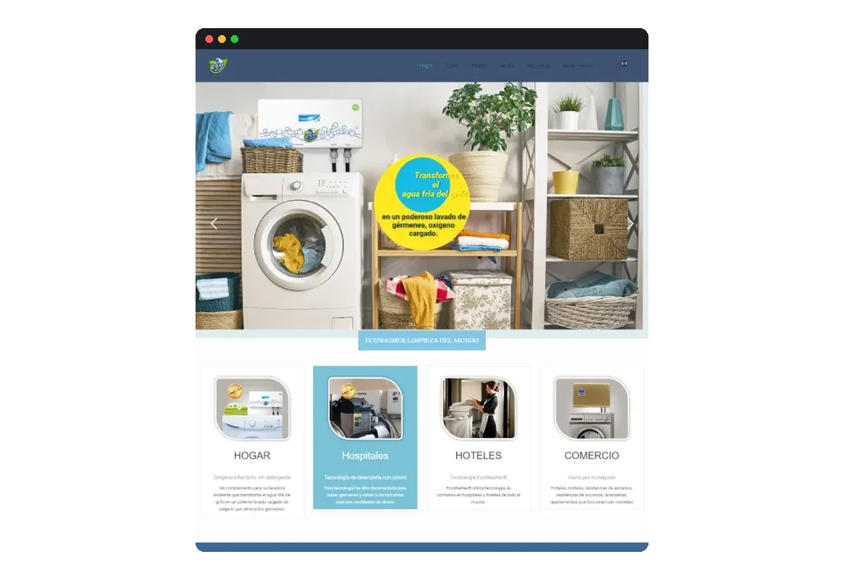 Sitio web de Ecowasher desarrollado por Distinweb