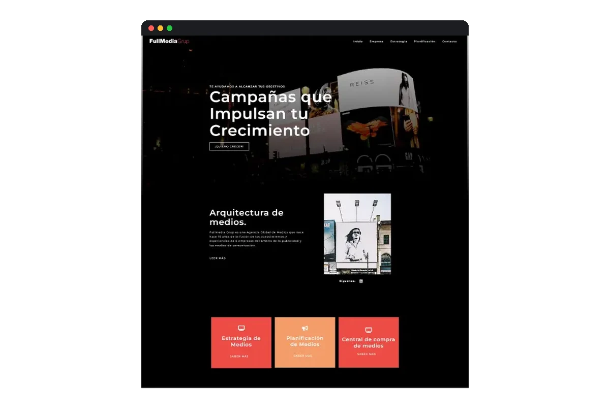 Sitio web de Fullmedia · Agencia de medios desarrollado por Distinweb