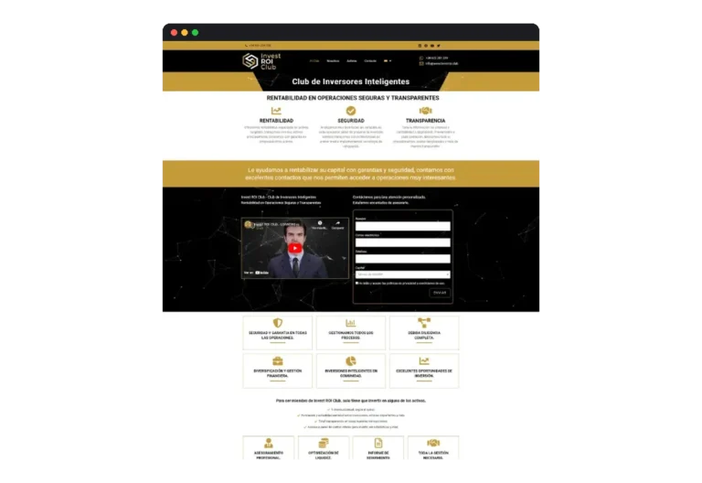 Sitio web de Invest ROI Club desarrollado por Distinweb