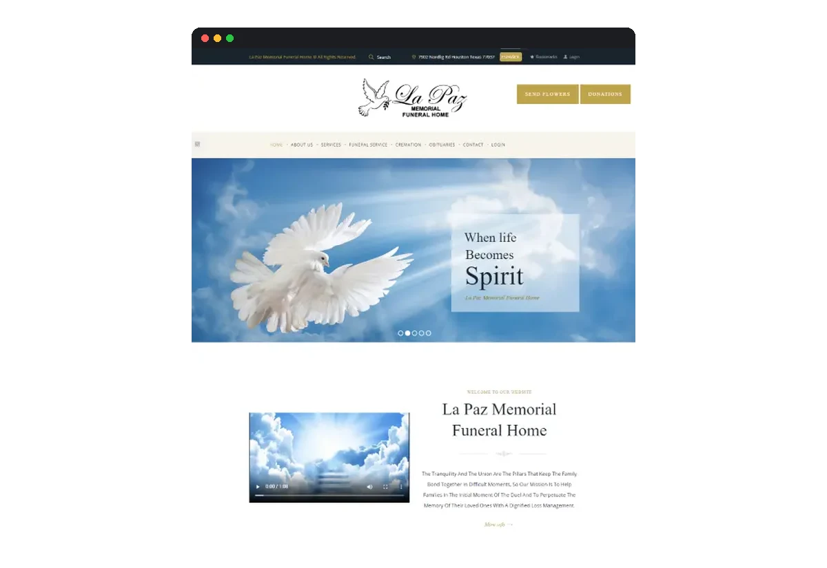 Sitio web de La Paz Memorial Funeral Home desarrollado por Distinweb