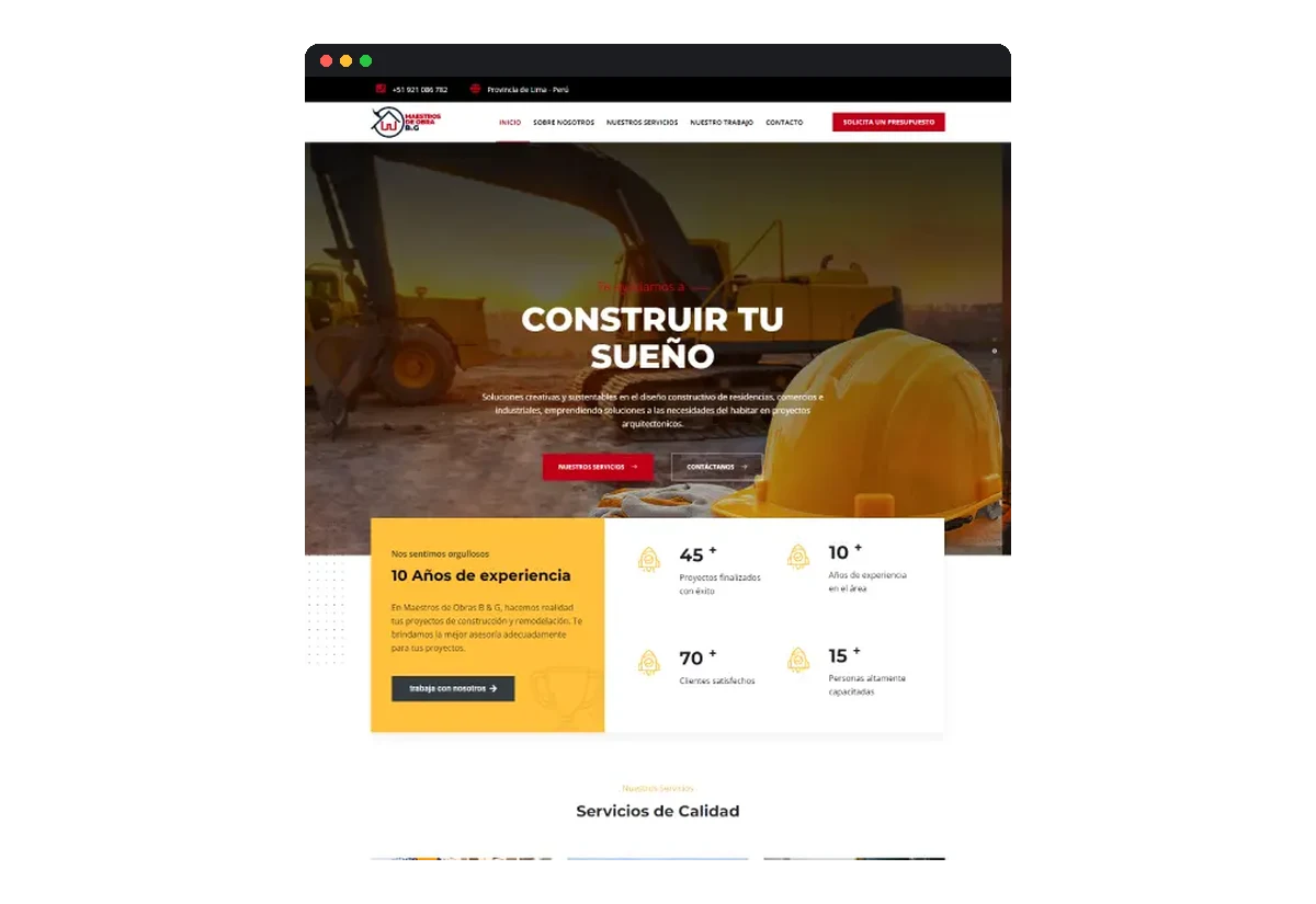 Sitio web de Maestros de Obra Lima desarrollado por Distinweb