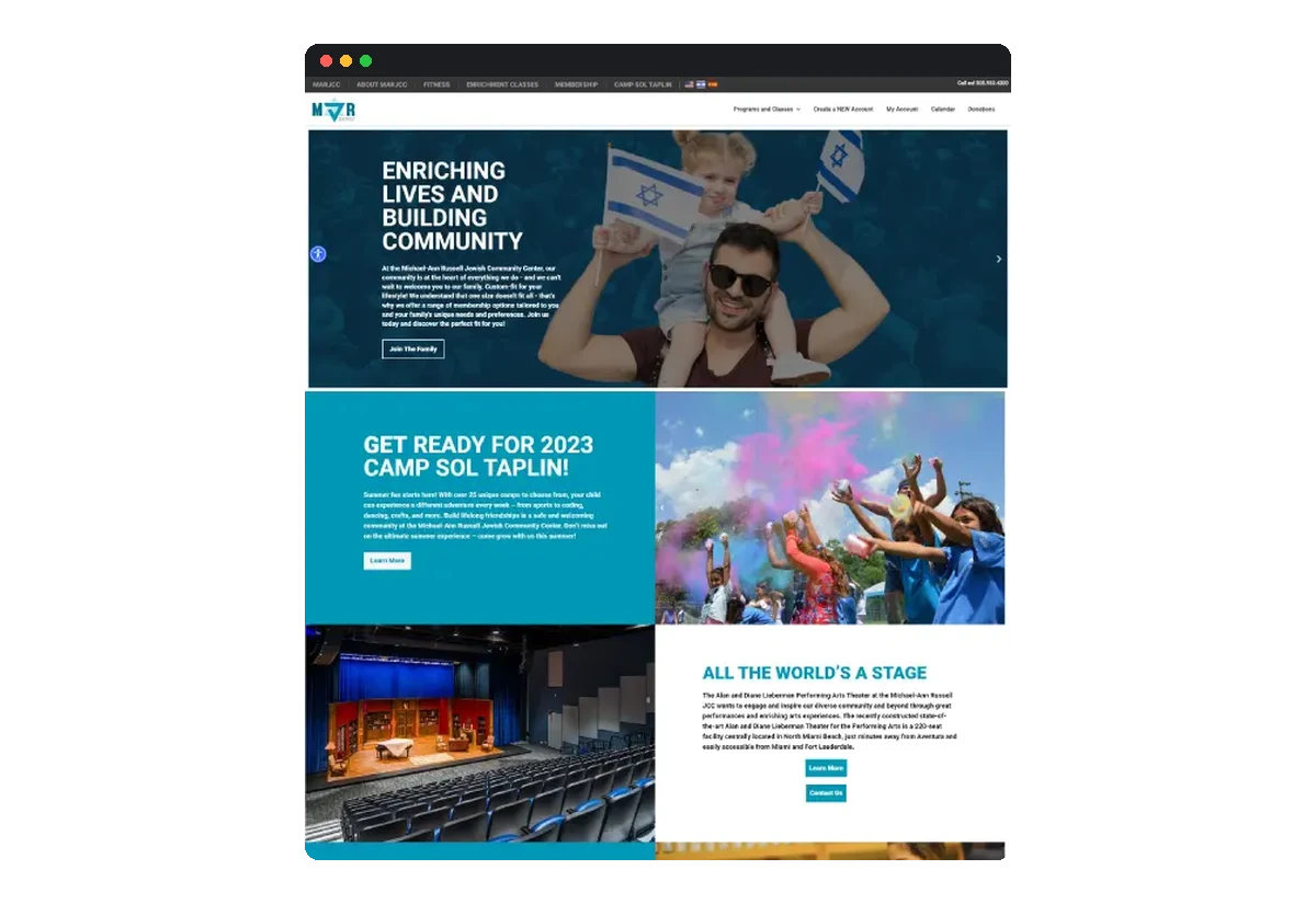 Sitio web de MARJCC · Michael-Ann Russell Jewish Community Center desarrollado por Distinweb