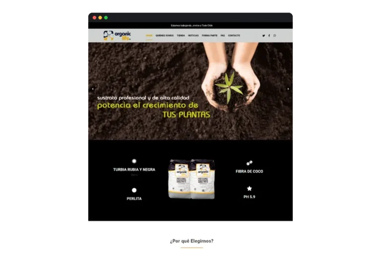 Sitio web de Organic Life · Sustratos desarrollado por Distinweb
