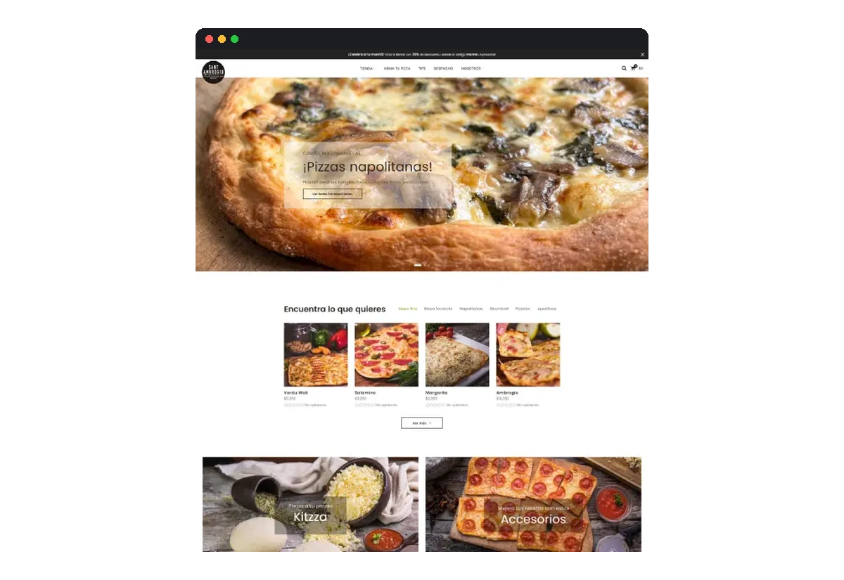 Sitio web de Sant Ambrogio · Pizzas napolitanas desarrollado por Distinweb