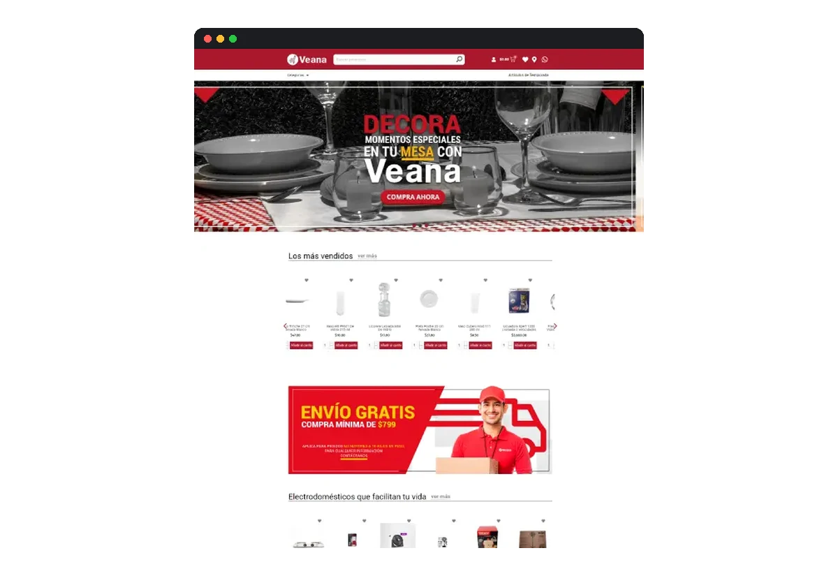 Sitio web de Veana · Mesa, cocina y hogar desarrollado por Distinweb